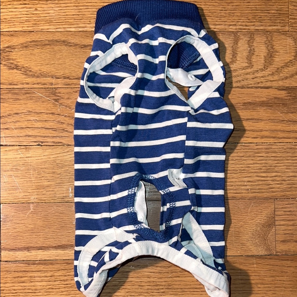 Blue & white striped small dog suit